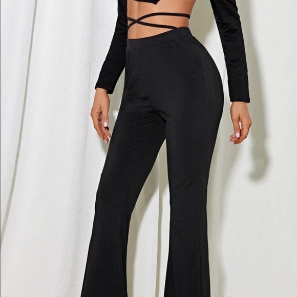 Shein Rib-Knit Flare Leg Pants Small - Picture 3 of 6